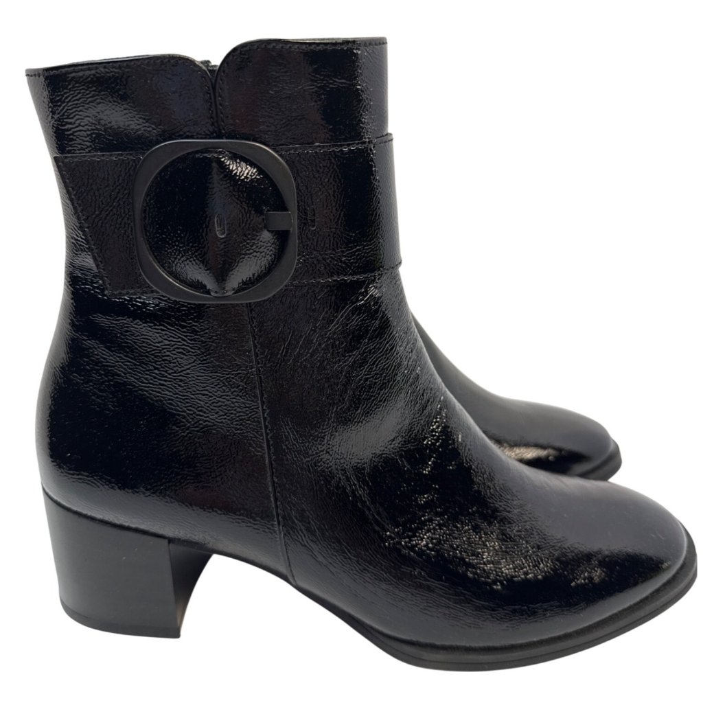 $530 Paul Green Womens Panache Waterproof Bootie Black Crinkled Patent Sz 9
